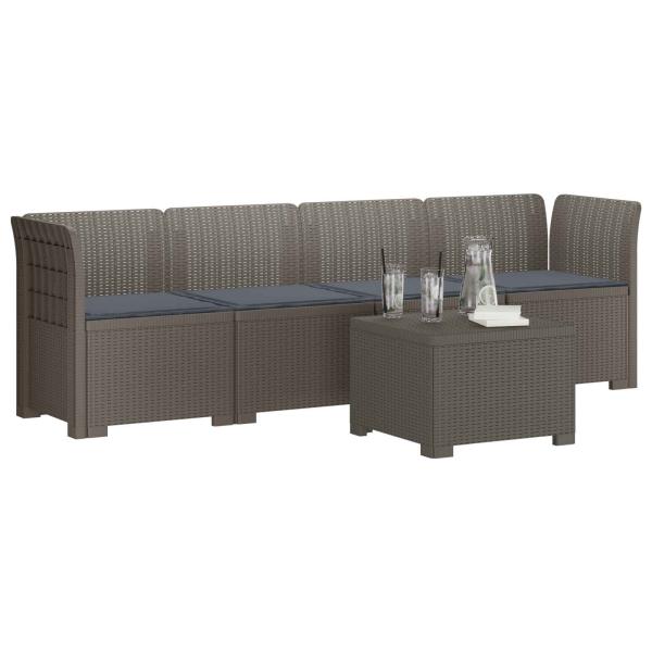 4-Sitzer Gartensofa mit Kissen Rattan Look PP Hellgrau
