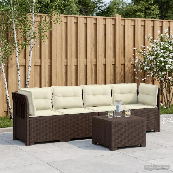 ARDEBO.de - 4-Sitzer Gartensofa mit Kissen Rattan Look PP Braun