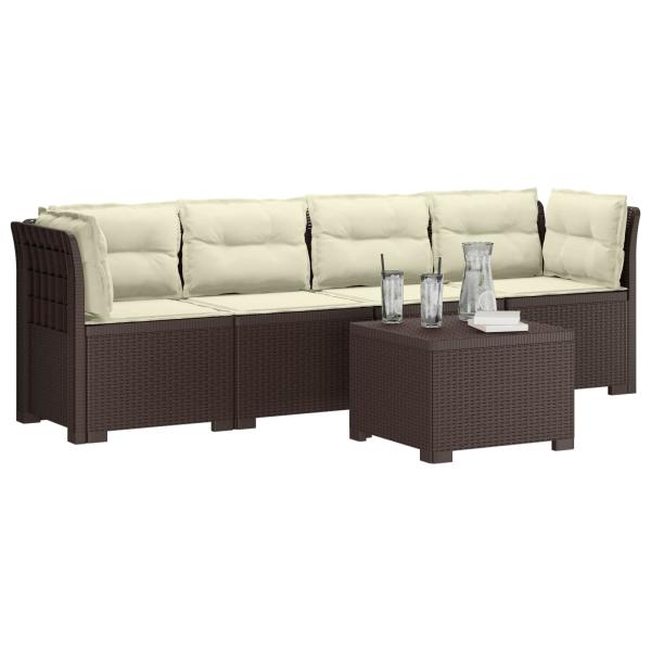 4-Sitzer Gartensofa mit Kissen Rattan Look PP Braun