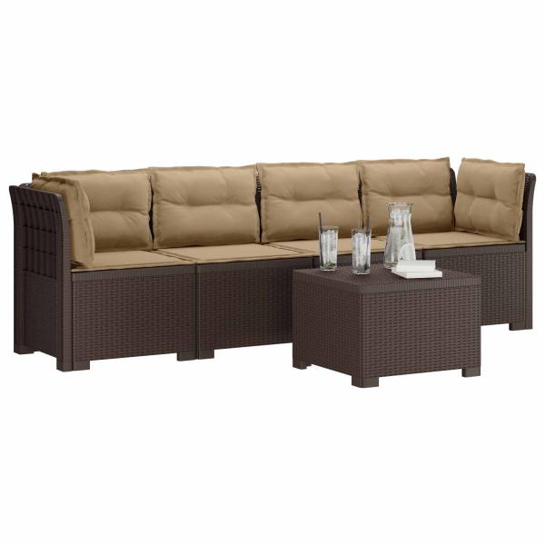 4-Sitzer Gartensofa mit Kissen Rattan Look PP Braun