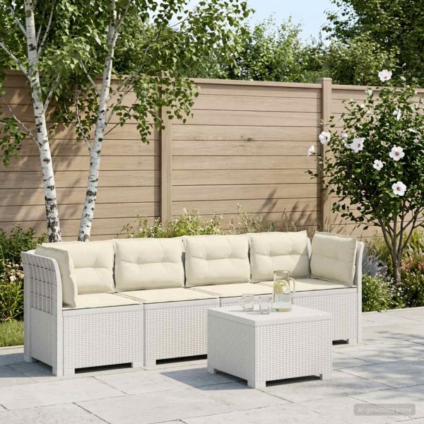 ARDEBO.de - 4-Sitzer Gartensofa mit Kissen Rattan Look PP Weiß
