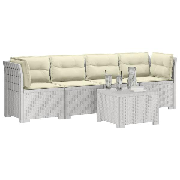 4-Sitzer Gartensofa mit Kissen Rattan Look PP Weiß