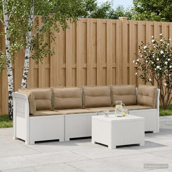 ARDEBO.de - 4-Sitzer Gartensofa mit Kissen Rattan Look PP Weiß