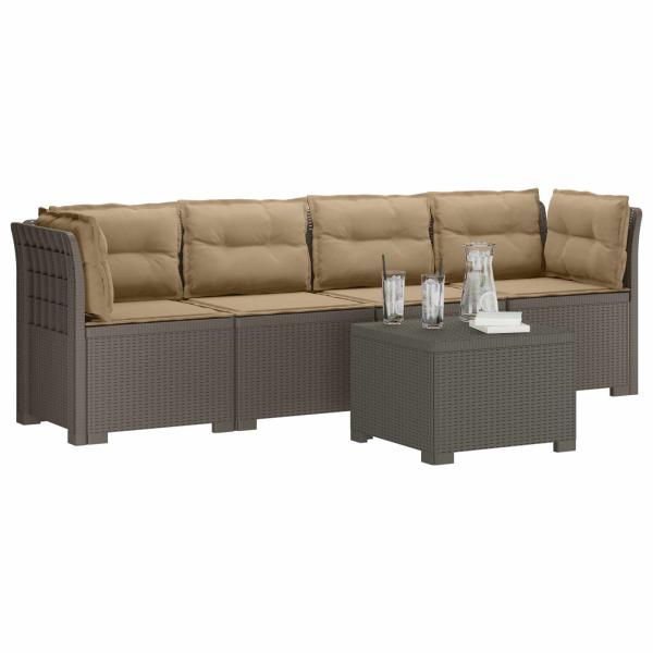 4-Sitzer Gartensofa mit Kissen Rattan Look PP Hellgrau