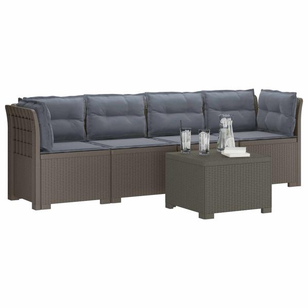 4-Sitzer Gartensofa mit Kissen Rattan Look PP Hellgrau