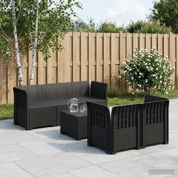 ARDEBO.de - 5-Sitzer Gartensofa Rattan-Look PP Anthrazit