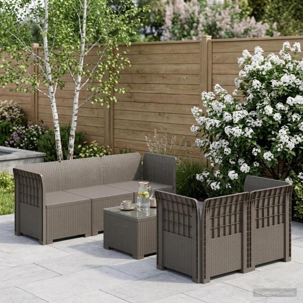 ARDEBO.de - 5-Sitzer Gartensofa Rattan-Look PP Hellgrau