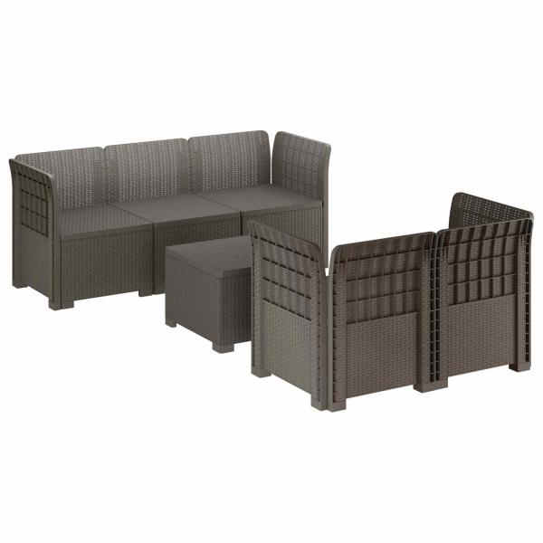 5-Sitzer Gartensofa Rattan-Look PP Hellgrau