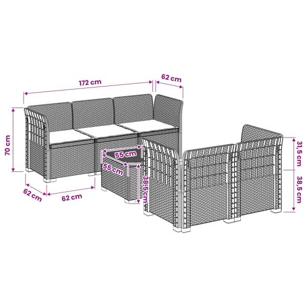 5-Sitzer Gartensofa mit Kissen Rattan-Look PP Anthrazit