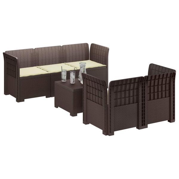 5-Sitzer Gartensofa mit Kissen Rattan-Look PP Braun
