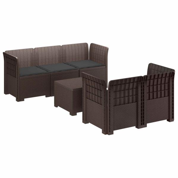 5-Sitzer Gartensofa mit Kissen Rattan-Look PP Braun