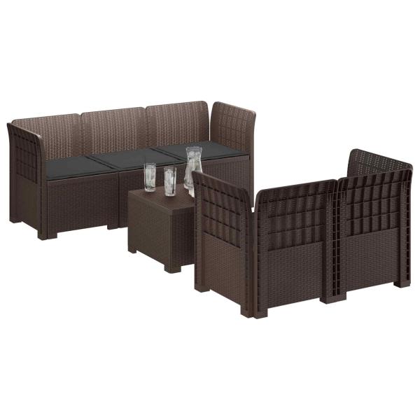 5-Sitzer Gartensofa mit Kissen Rattan-Look PP Braun