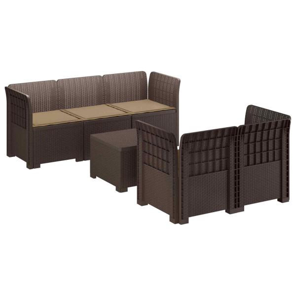 5-Sitzer Gartensofa mit Kissen Rattan-Look PP Braun