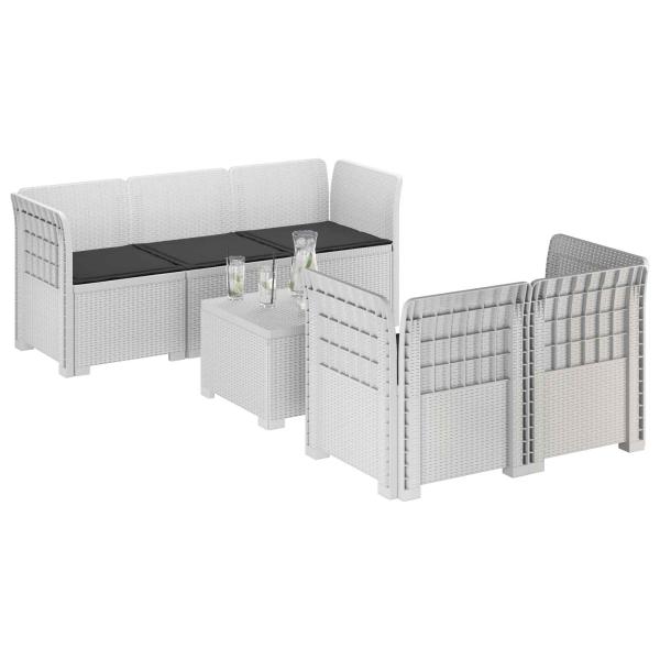 5-Sitzer Gartensofa mit Kissen Rattan-Look PP Weiß