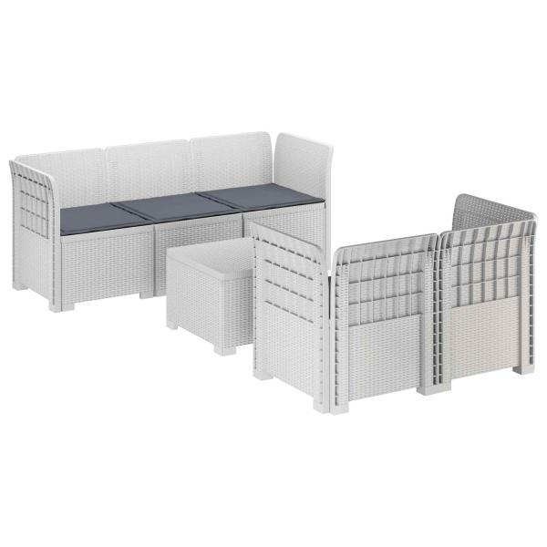 5-Sitzer Gartensofa mit Kissen Rattan-Look PP Weiß