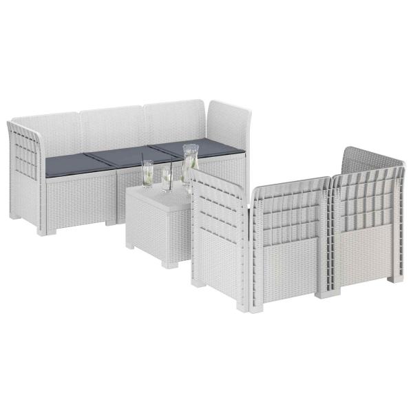 5-Sitzer Gartensofa mit Kissen Rattan-Look PP Weiß
