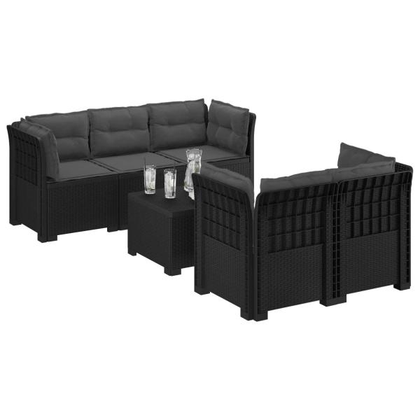 5-Sitzer Gartensofa mit Kissen Rattan-Look PP Anthrazit