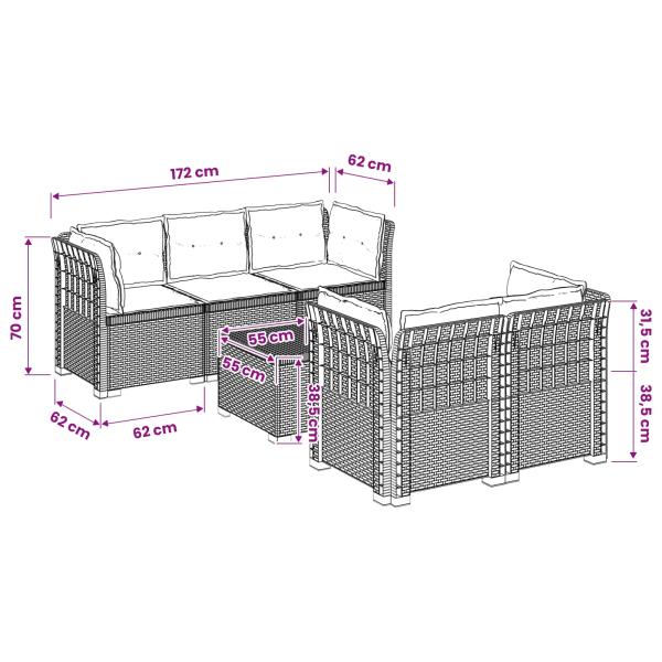 5-Sitzer Gartensofa mit Kissen Rattan-Look PP Anthrazit