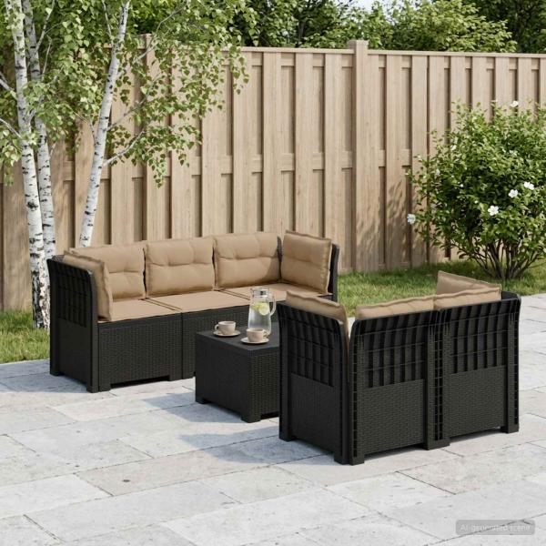 ARDEBO.de - 5-Sitzer Gartensofa mit Kissen Rattan-Look PP Anthrazit