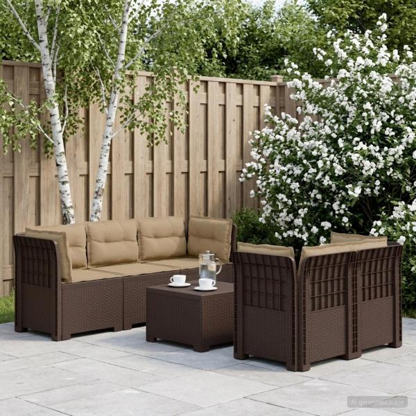 ARDEBO.de - 5-Sitzer Gartensofa mit Kissen Rattan-Look PP Braun