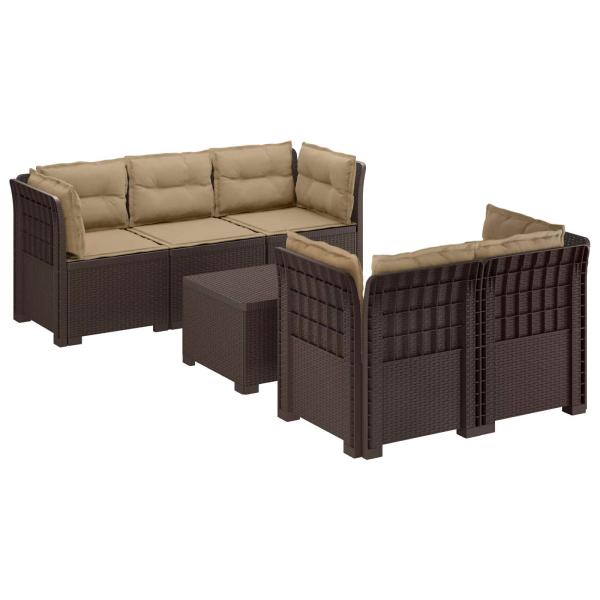 5-Sitzer Gartensofa mit Kissen Rattan-Look PP Braun