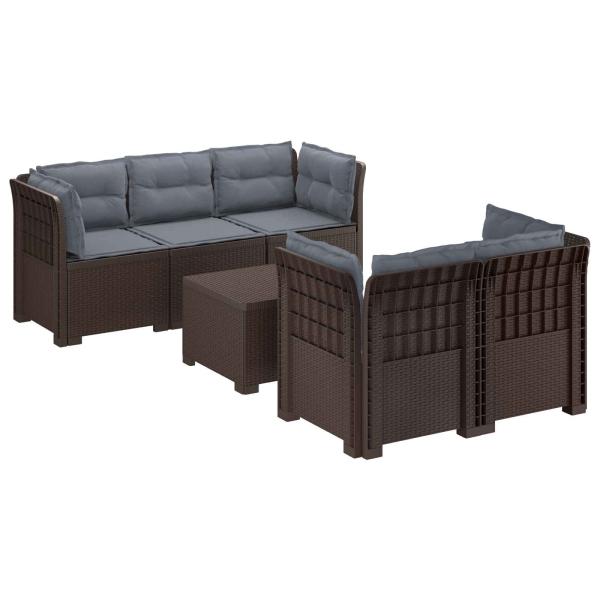 5-Sitzer Gartensofa mit Kissen Rattan-Look PP Braun