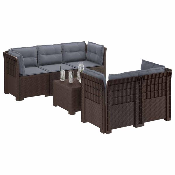 5-Sitzer Gartensofa mit Kissen Rattan-Look PP Braun