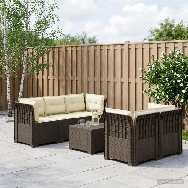 ARDEBO.de - 5-Sitzer Gartensofa mit Kissen Rattan-Look PP Hellgrau