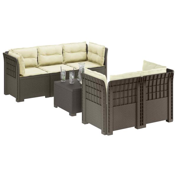5-Sitzer Gartensofa mit Kissen Rattan-Look PP Hellgrau