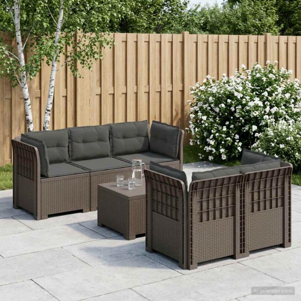 ARDEBO.de - 5-Sitzer Gartensofa mit Kissen Rattan-Look PP Hellgrau
