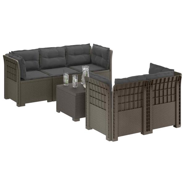 5-Sitzer Gartensofa mit Kissen Rattan-Look PP Hellgrau