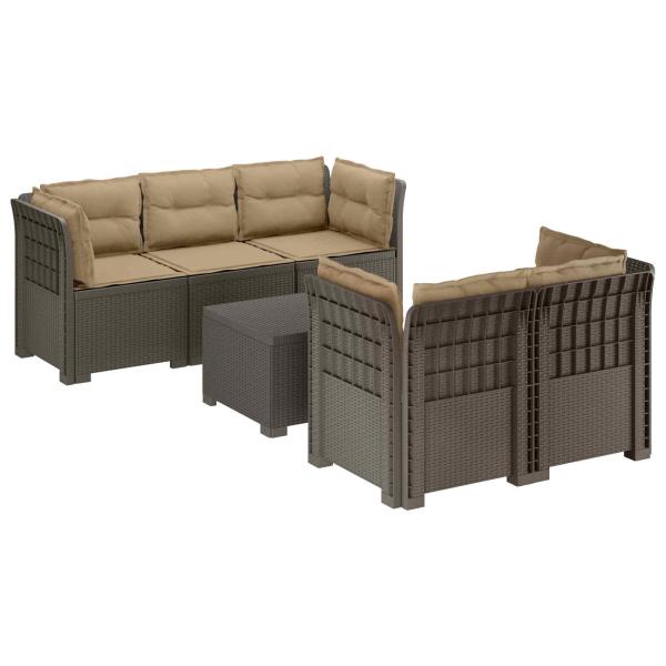 5-Sitzer Gartensofa mit Kissen Rattan-Look PP Hellgrau