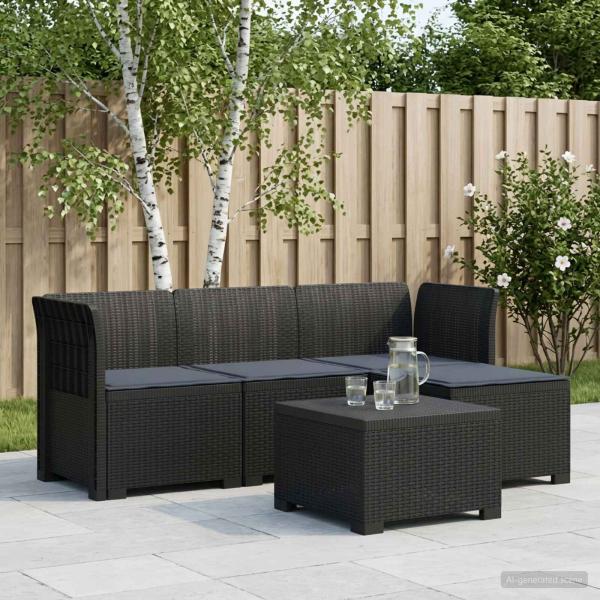 ARDEBO.de - 4-Sitzer Garten Sofa mit Kissen Rattan Look PP Anthrazit