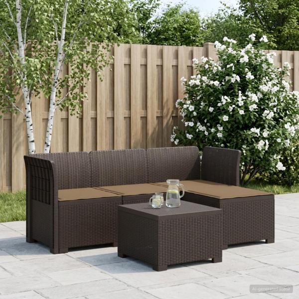 ARDEBO.de - 4-Sitzer Garten Sofa mit Kissen Rattan Look PP Braun
