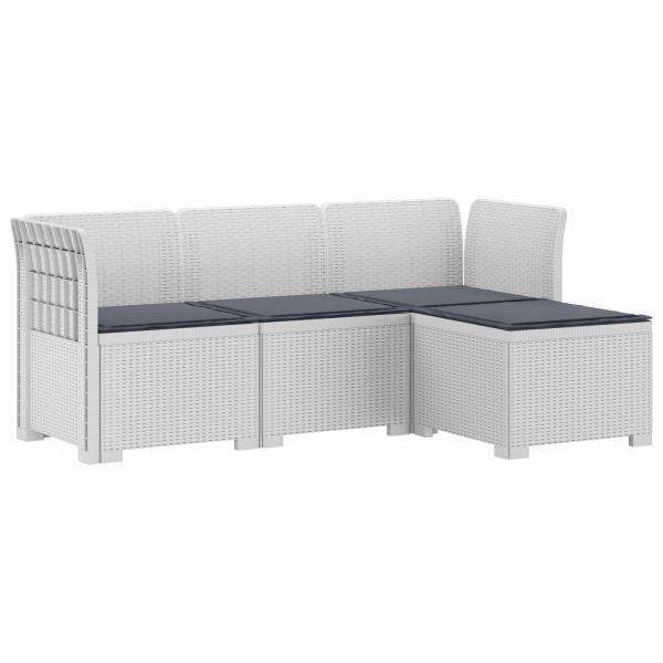 4-Sitzer Garten Sofa mit Kissen Rattan Look PP Weiß