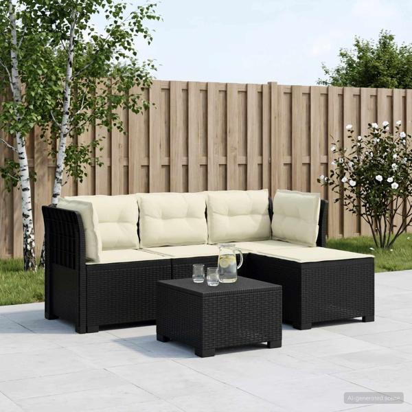 ARDEBO.de - 4-Sitzer Garten Sofa mit Kissen Rattan Look PP Anthrazit