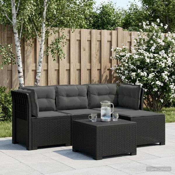 ARDEBO.de - 4-Sitzer Garten Sofa mit Kissen Rattan Look PP Anthrazit
