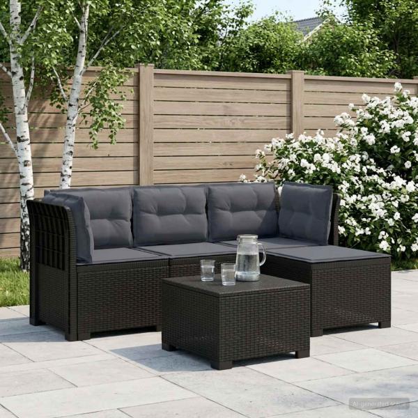 ARDEBO.de - 4-Sitzer Garten Sofa mit Kissen Rattan Look PP Anthrazit