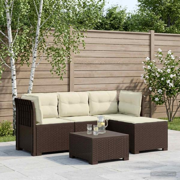 ARDEBO.de - 4-Sitzer Garten Sofa mit Kissen Rattan Look PP Braun