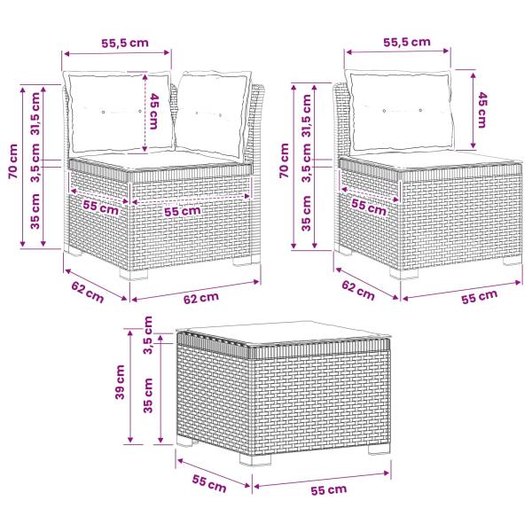 4-Sitzer Garten Sofa mit Kissen Rattan Look PP Weiß