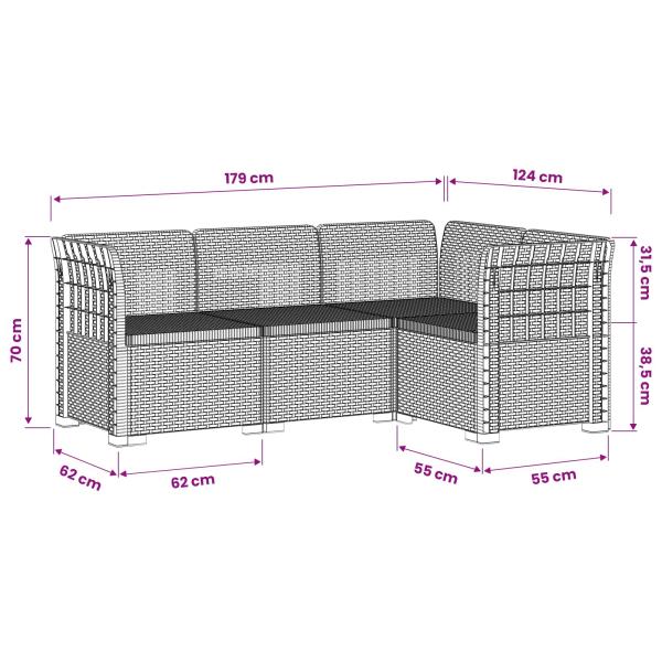 4-Sitzer Gartensofa Rattan-Look PP Braun