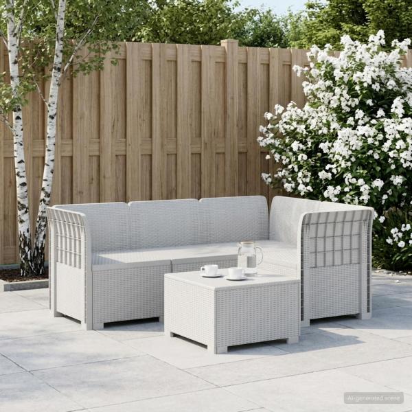 ARDEBO.de - 4-Sitzer Gartensofa Rattan-Look PP Weiß