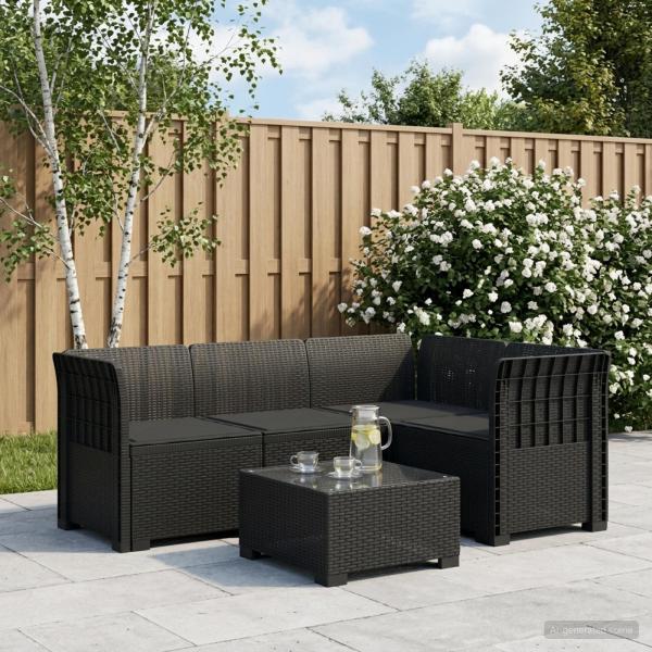 ARDEBO.de - 4-Sitzer Gartensofa mit Kissen Rattan-Look PP Anthrazit