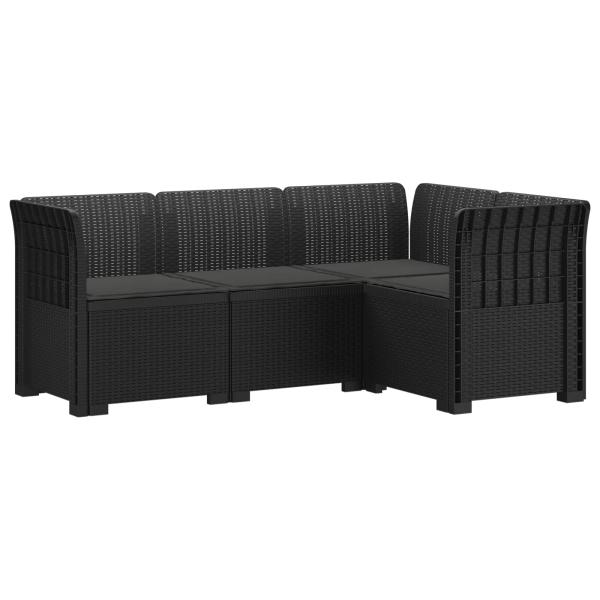 4-Sitzer Gartensofa mit Kissen Rattan-Look PP Anthrazit