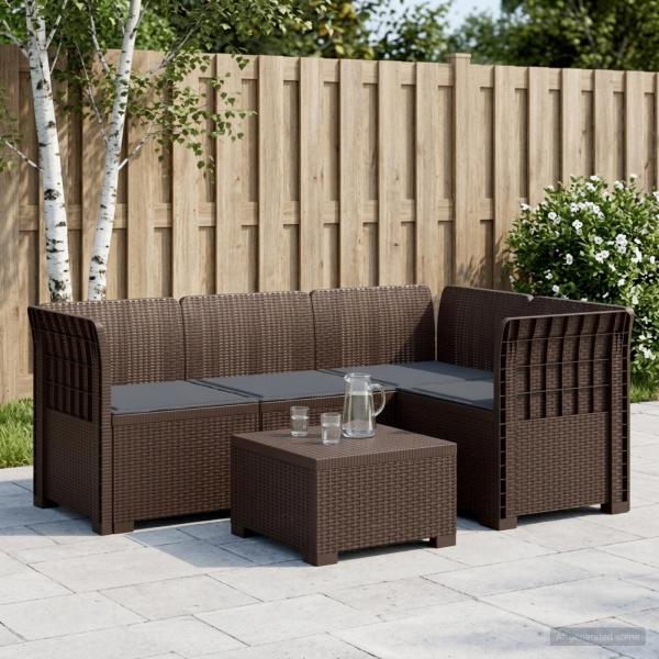 ARDEBO.de - 4-Sitzer Gartensofa mit Kissen Rattan-Look PP Braun