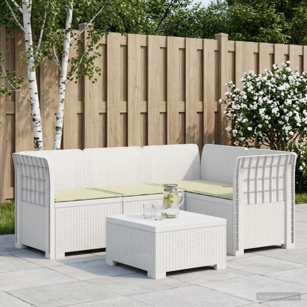 ARDEBO.de - 4-Sitzer Gartensofa mit Kissen Rattan-Look PP Weiß