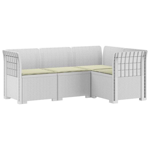 4-Sitzer Gartensofa mit Kissen Rattan-Look PP Weiß