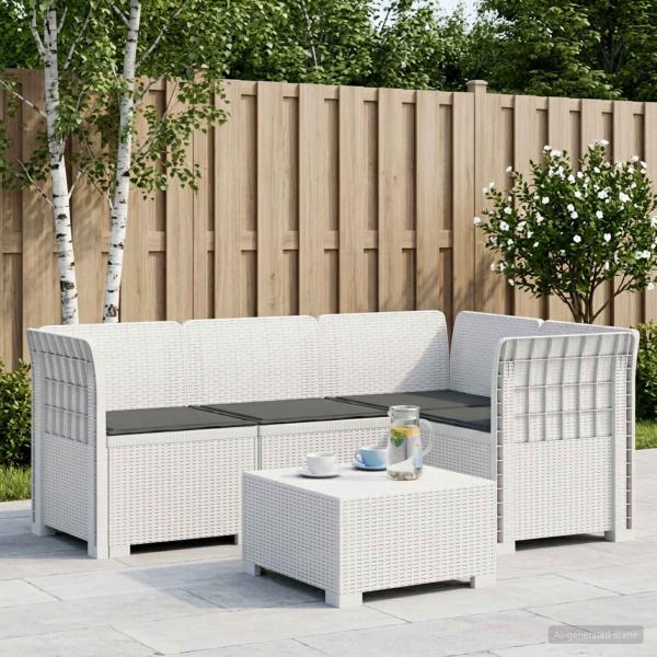 ARDEBO.de - 4-Sitzer Gartensofa mit Kissen Rattan-Look PP Weiß