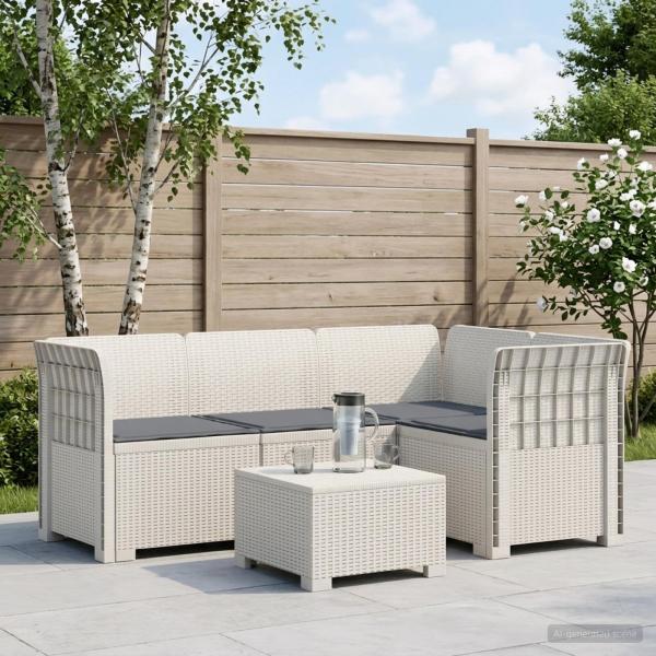 ARDEBO.de - 4-Sitzer Gartensofa mit Kissen Rattan-Look PP Weiß