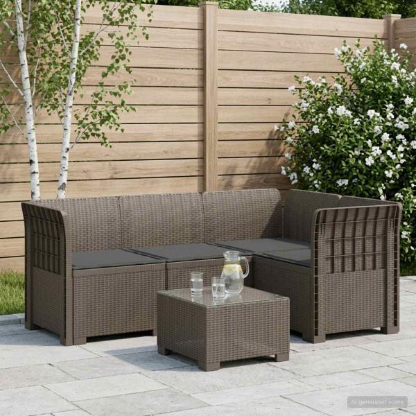 ARDEBO.de - 4-Sitzer Gartensofa mit Kissen Rattan-Look PP Hellgrau